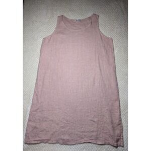 100% Linen Sleeveless Shift Dress Womens Blush Pink Minimalist Summer Midi
